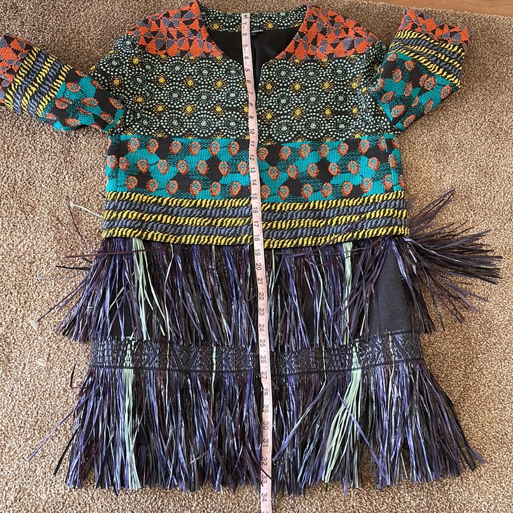 Oui, Odile! Mixed print mixed media fringe jacket blazer size L - Picture 11 of 12